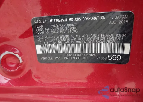 2015 Mitsubishi Lancer Es из США, поврежденный, VIN JA32U2FU0FU027024